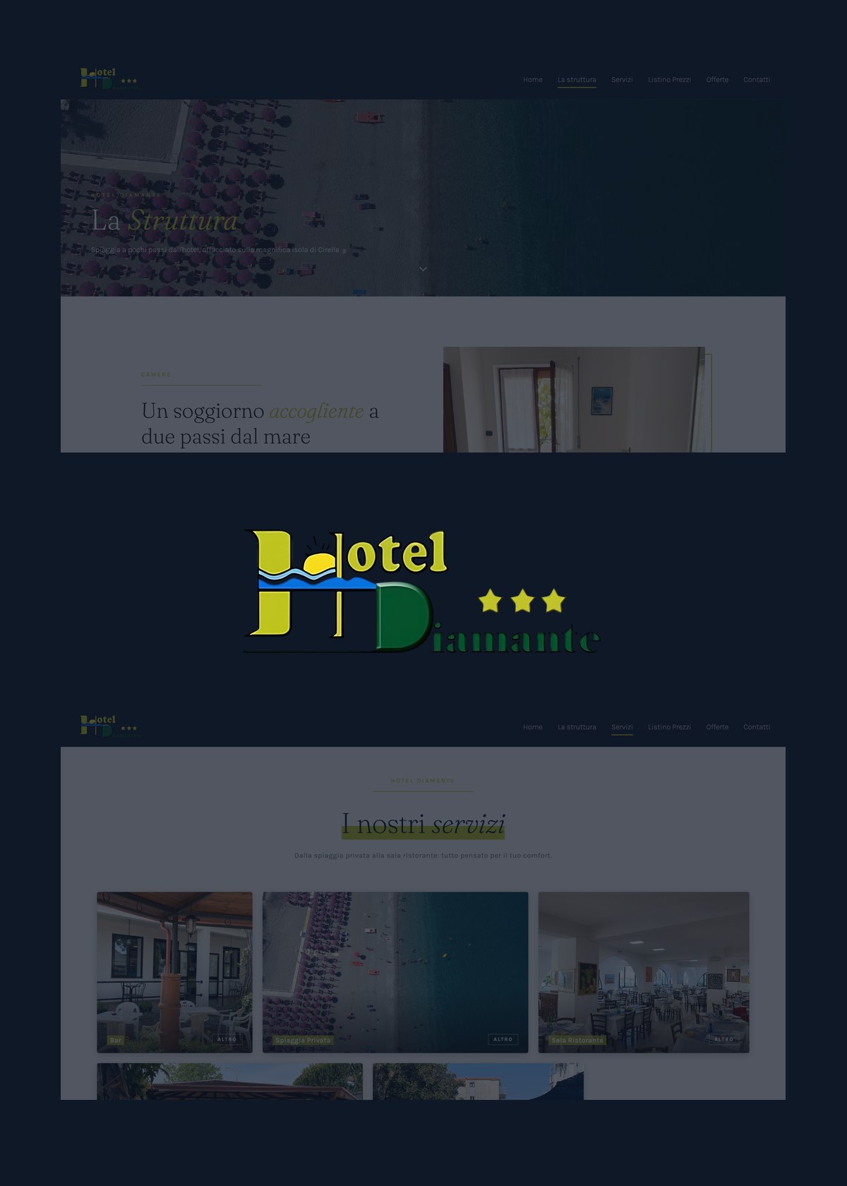 Hotel Diamante: il logo tra le pagine La Struttura e I nostri servizi