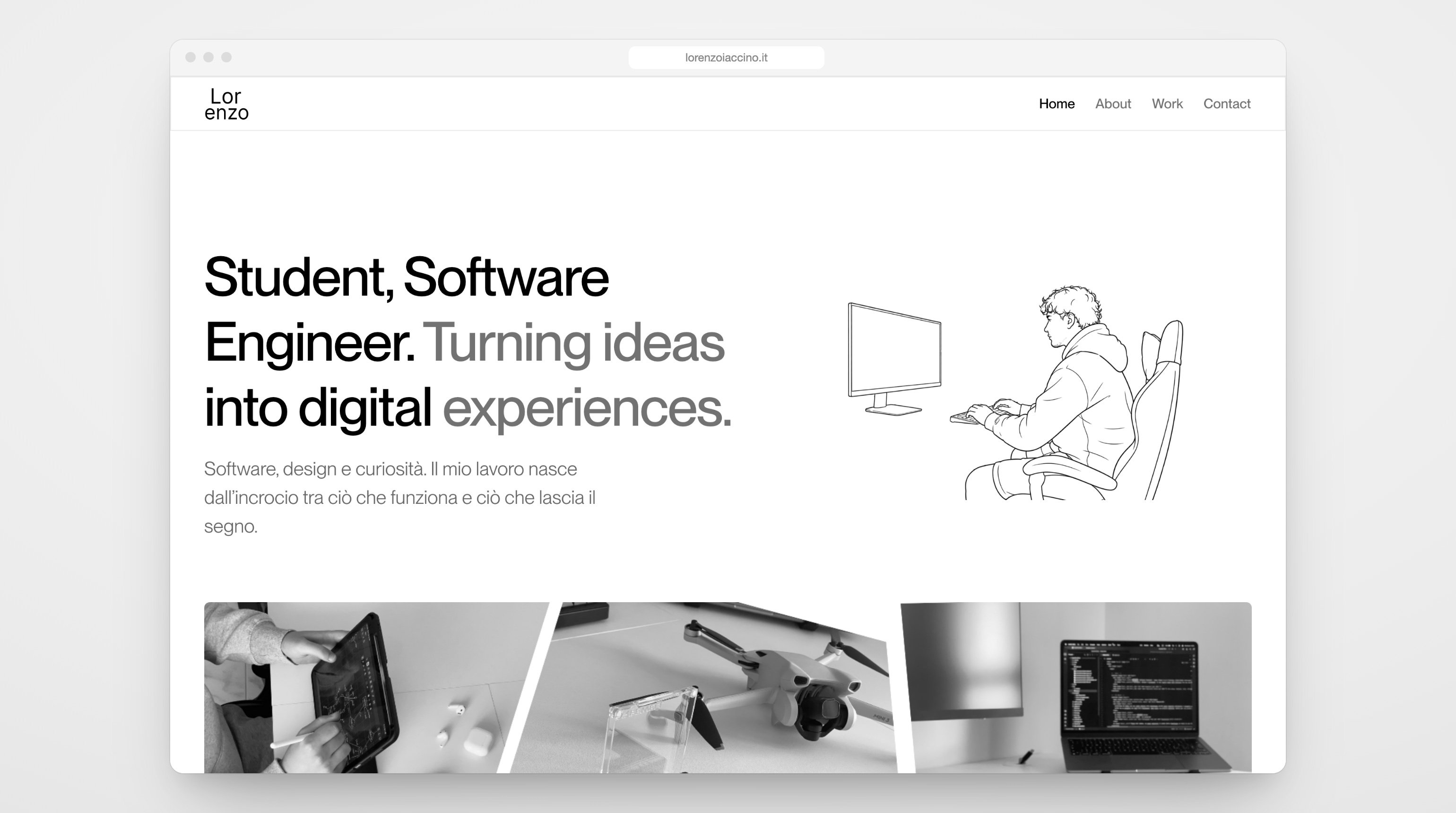 La home del portfolio in una finestra del browser